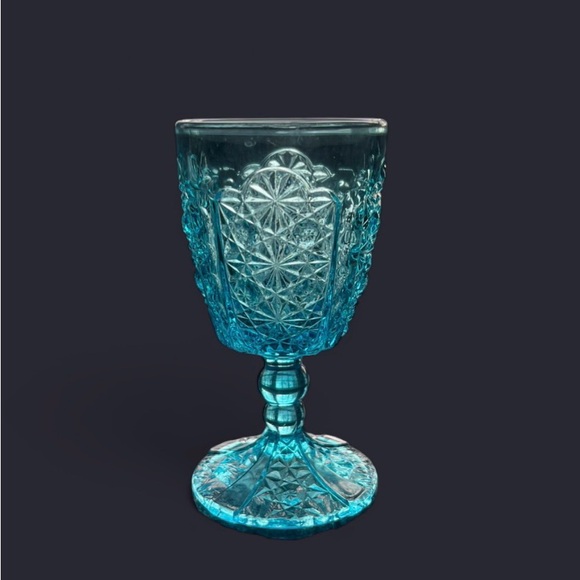 LG Wright Other - Antique L G Wright DAISY & BUTTON Blue 6 ⅛” Water Goblet EAPG
